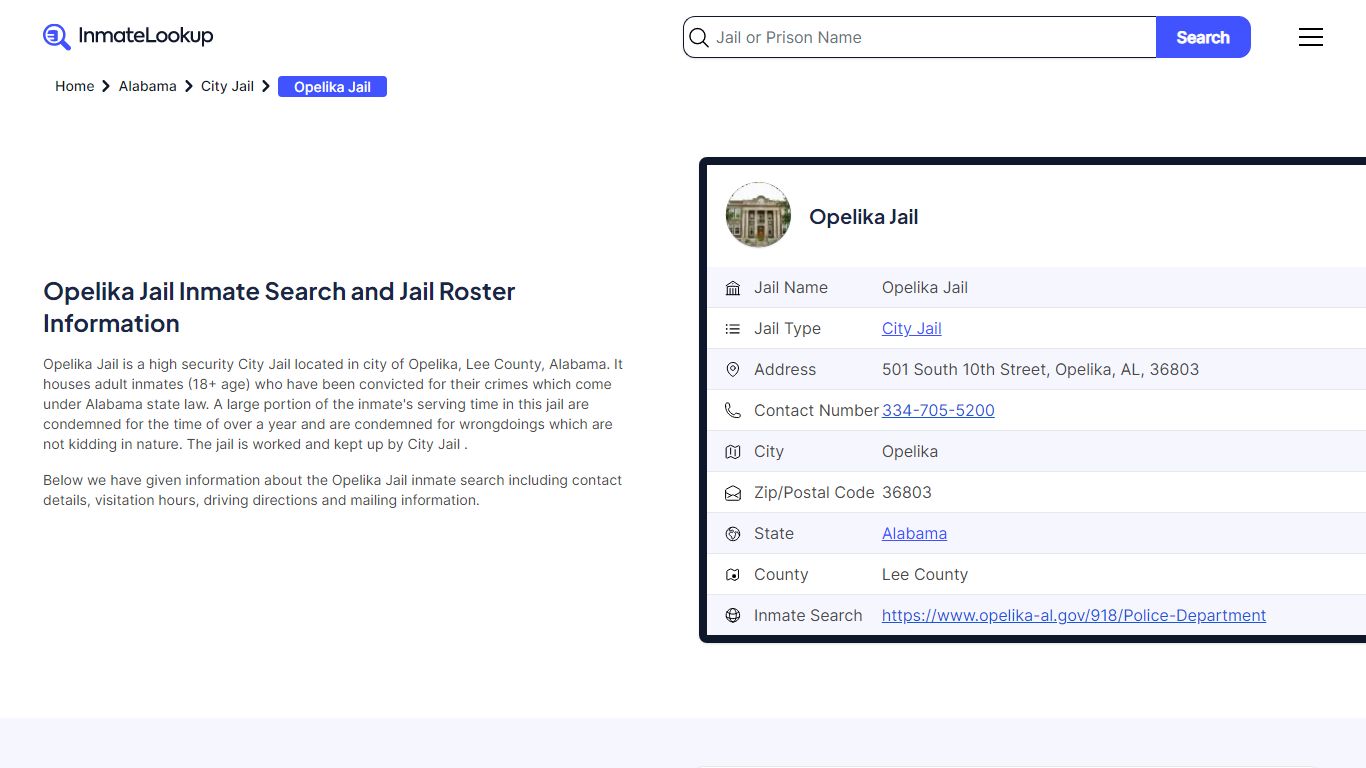 Opelika Jail Inmate Search - Opelika Alabama - Inmate Lookup