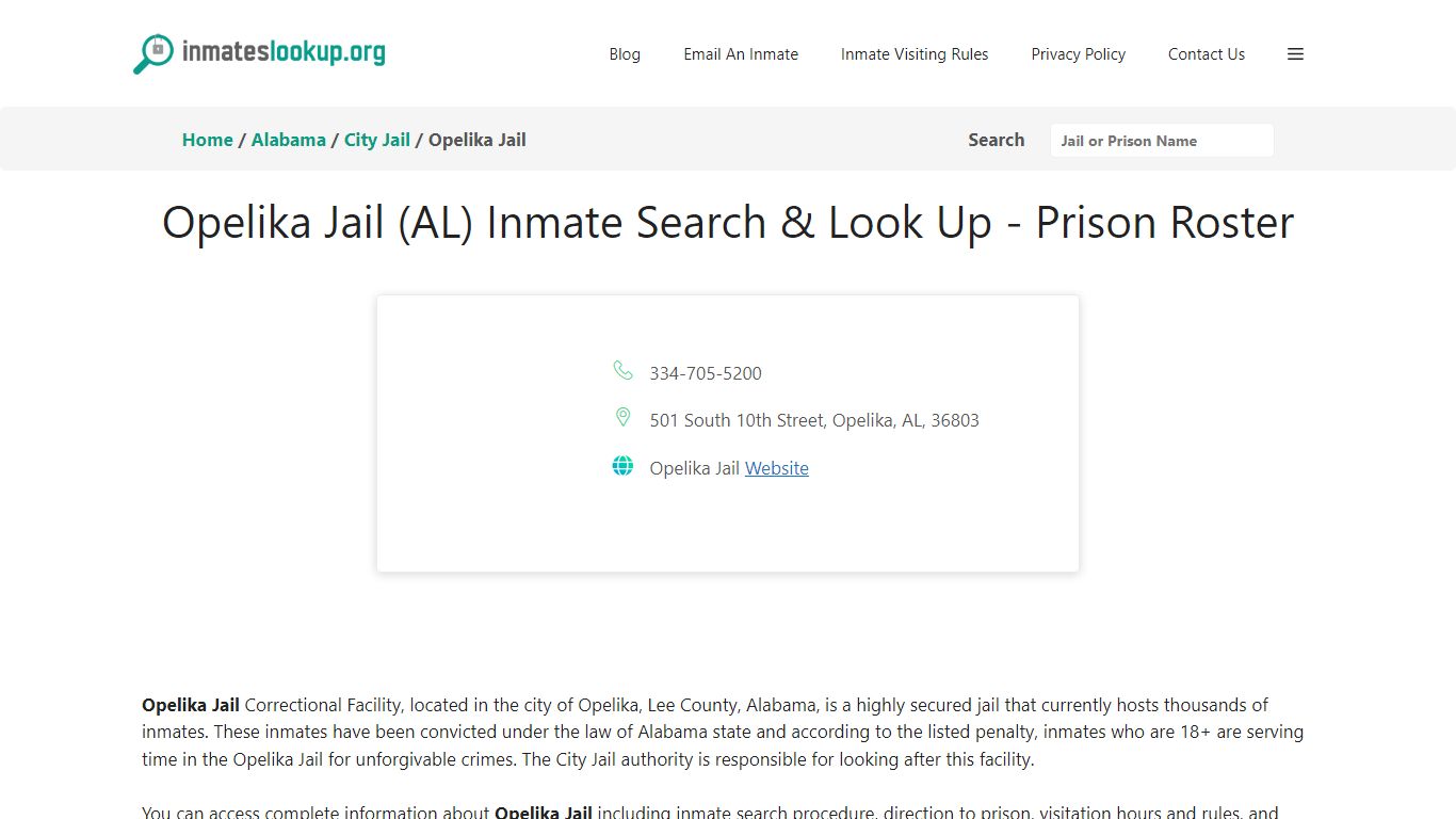 Opelika Jail (AL) Inmate Search & Look Up - Prison Roster